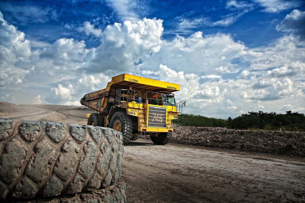 Mining haul truck at an open-pit mine
